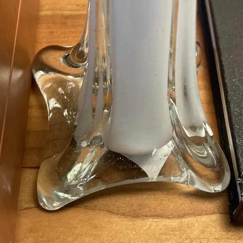 Bud Vase 12 Inch Tall Slender Cased Glass White Clear Star Base Mid Century